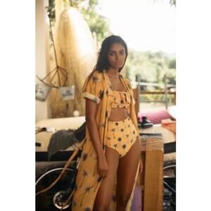 NWT Verdelimon Yellow Palm Trees Valdivia Cover Up OS Yellow Colombia Resortwear